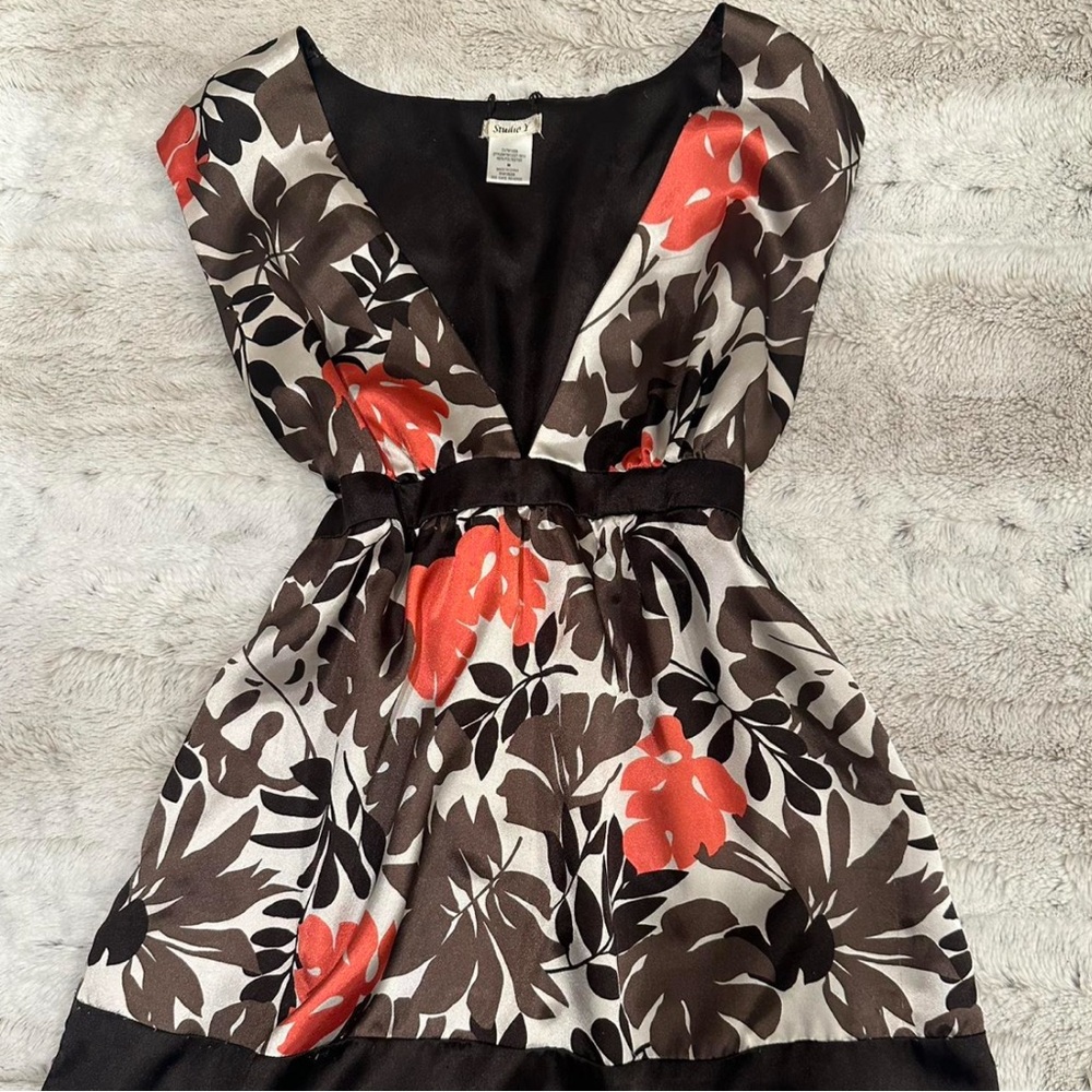 Studio Y Floral Mini Dress in Black, Brown, and Red